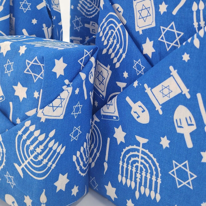 Waste Free Celebrations Happy Hanukkah Furoshiki Gift Wraps - Set of 4