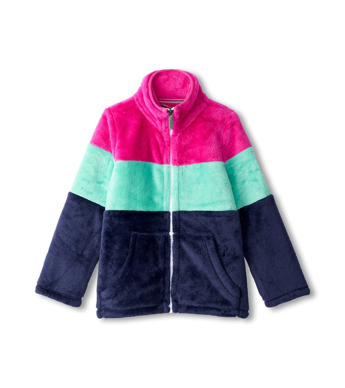 Hatley Fuzzy Fleece Zip Up - Colourblock Stripes