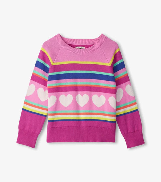 Hatley Raglan Pullover Sweater - Rainbow Heart Stripe