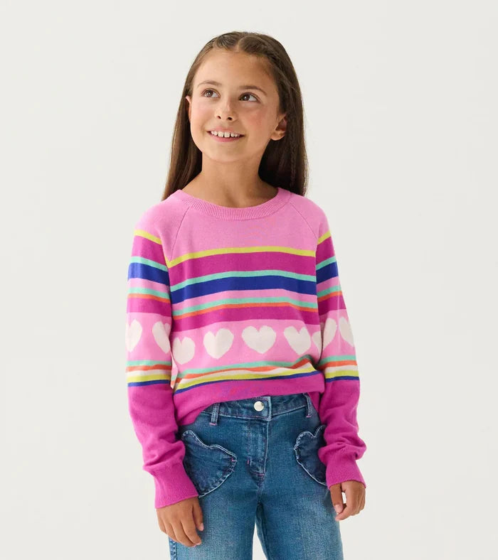 Hatley Raglan Pullover Sweater - Rainbow Heart Stripe