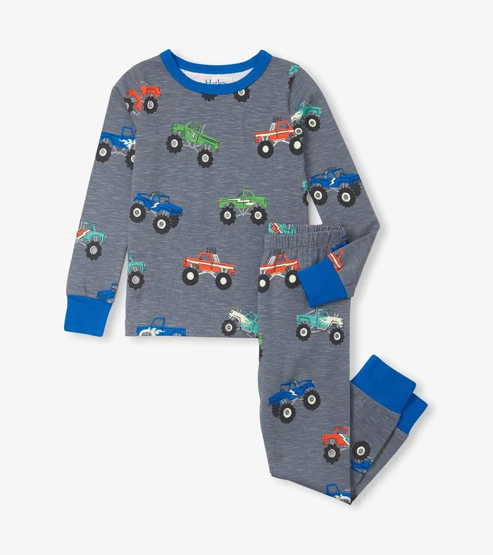 Hatley Stretch Cotton Pajama Set - Monster Trucks