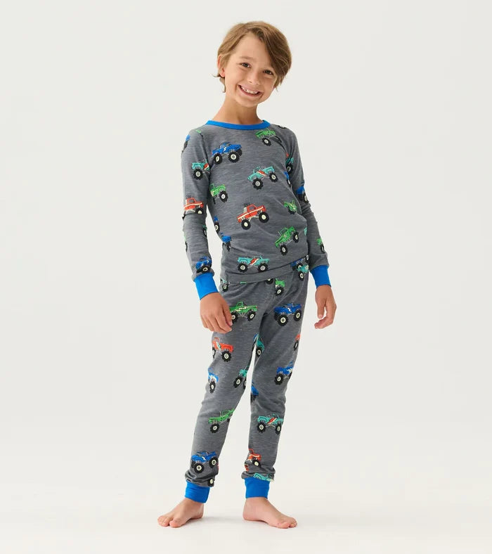 Hatley Stretch Cotton Pajama Set - Monster Trucks