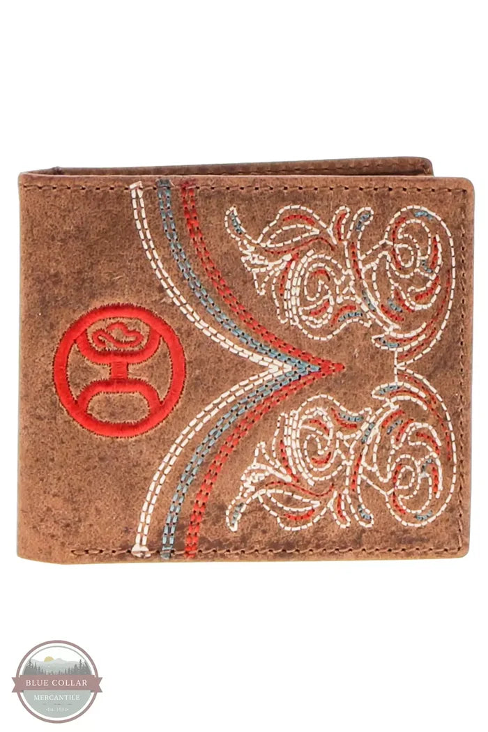 Hooey HBF016 Ranger Bi-Fold Wallet with Embroidery Tan Front View
