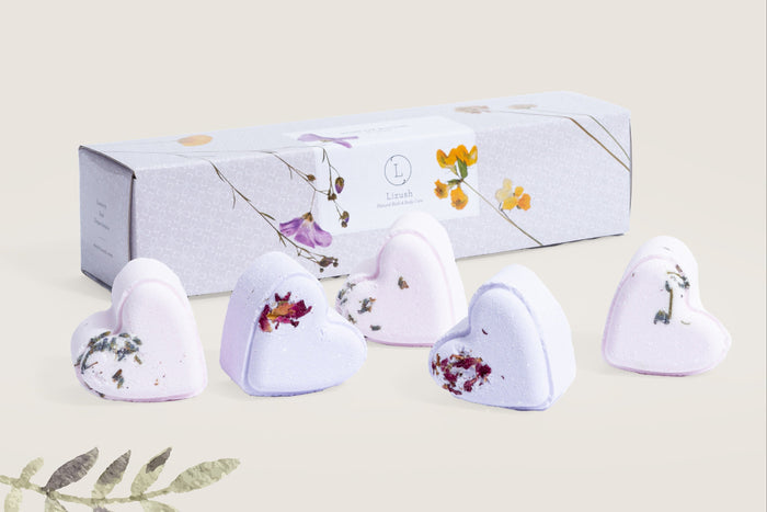 Heart-Shaped Shower Steamers Gift Set - 5 personalized aromatherapy shower fizzies overview | Lizush