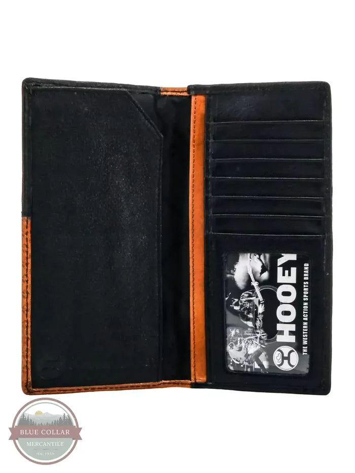 Hooey HW002-TNBR Hands Up Basket Weave Rodeo Checkbook Wallet in Brown w/ Black Leather Inside View