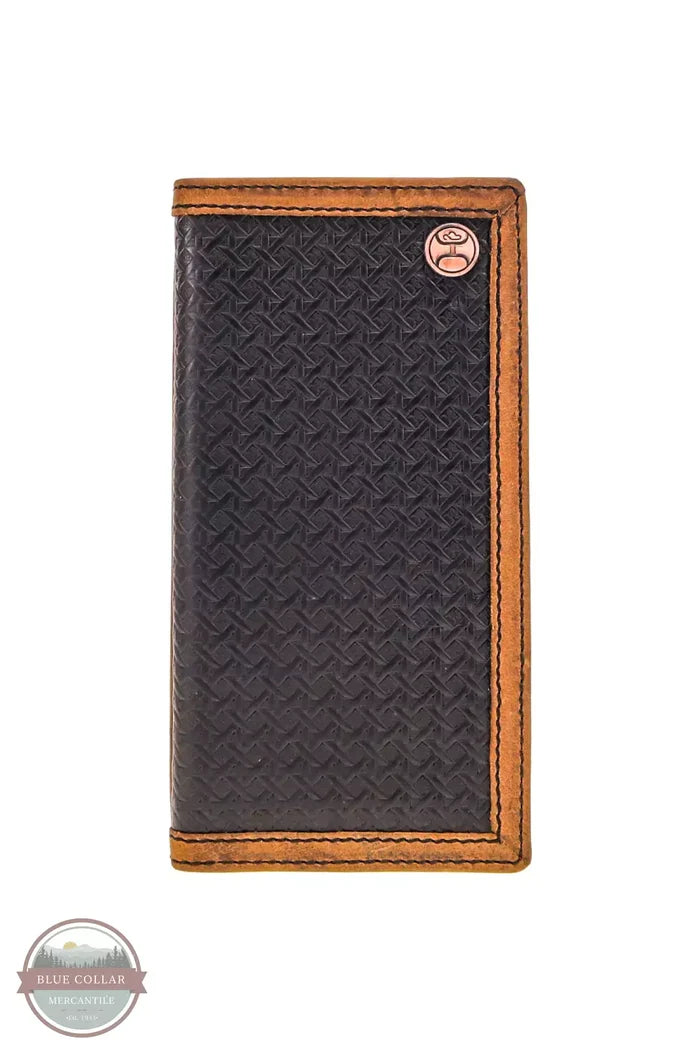 Hooey HW020-BK Hands Up Basketweave Rodeo Checkbook Wallet in Black/Tan Front View