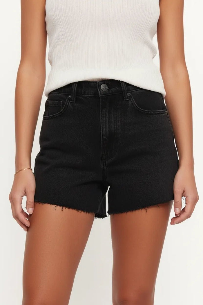 High Waist Denim Shorts Dames | Katoen Rauwe Zoom - Miss Madera