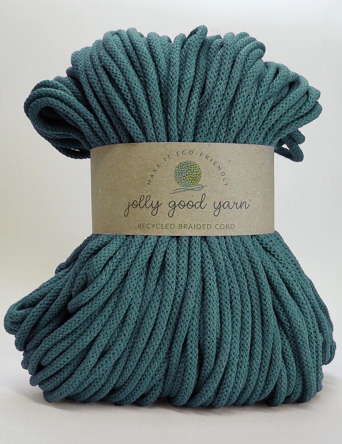 Blue recycled braided cord with Jolly Good Yarn label