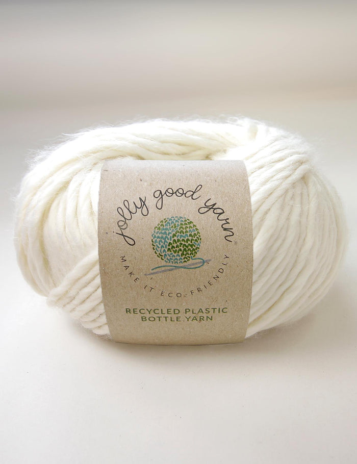Soft cream coloured yarn made of recycled plastic bottles