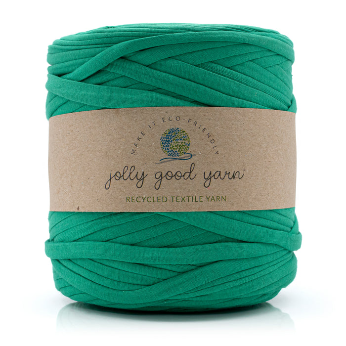 Green skein of yarn with a 'jolly good yarn' label on a white background