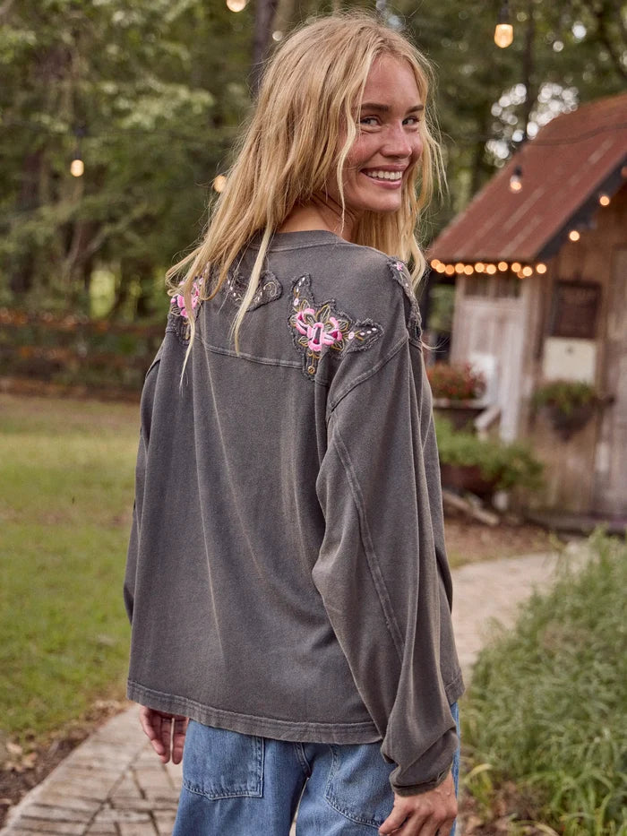 Juniper Embellished Top - Charcoal-view 2