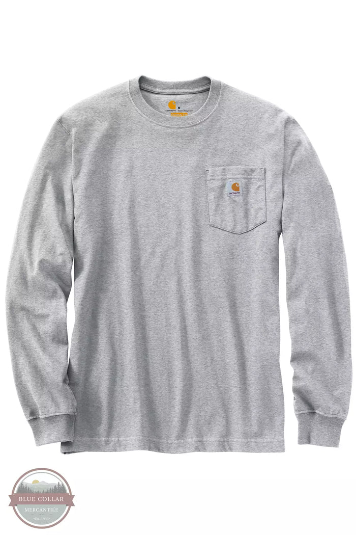Carhartt K126 Loose Fit Heavyweight Pocket Long Sleeve T-Shirt Heather Gray Front View