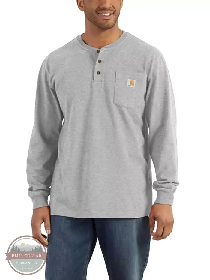 Carhartt K128 Loose Fit Heavyweight Long Sleeve Pocket Henley T-Shirt Heather Gray Front View