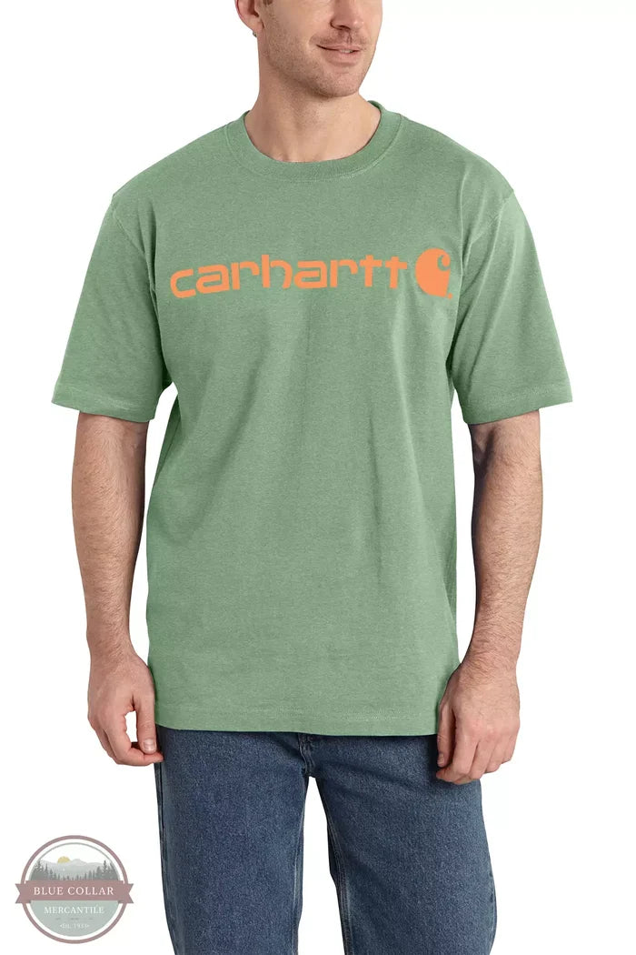 Carhartt K195 Loose Fit Heavyweight Short Sleeve Logo Graphic T-Shirt Loden Frost Heather Front View