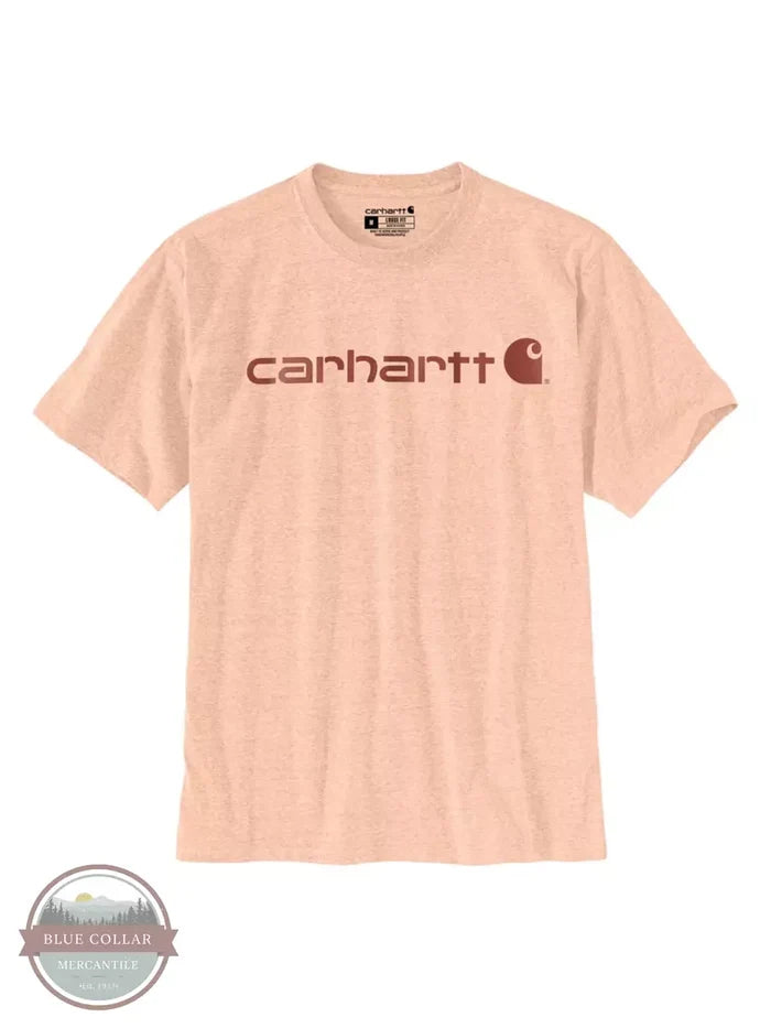 Carhartt K195 Loose Fit Heavyweight Short Sleeve Logo Graphic T-Shirt Pale Apricot Snow Heather Front View