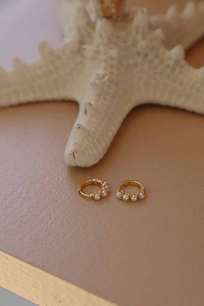 Katie Waltman-E1711G Gold Earrings-Mini Pearl Hoops