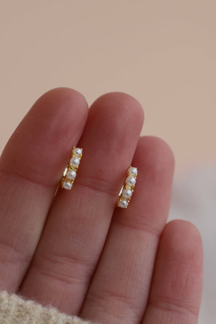 Katie Waltman-E1711G Gold Earrings-Mini Pearl Hoops
