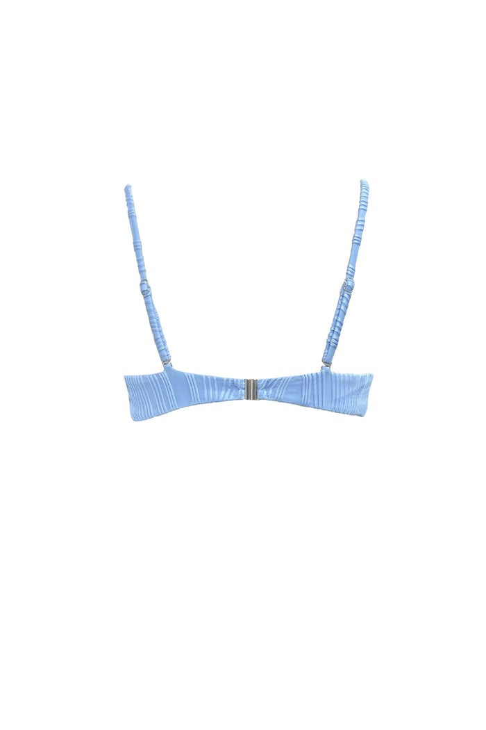 Blue ribbed U-front bikini top – Laguna
