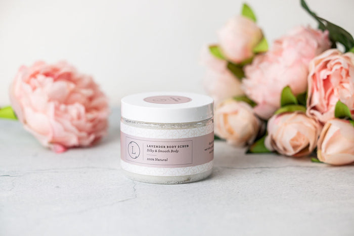 Lavender Body Scrub - Natural exfoliating sea salt scrub jar | Lizush