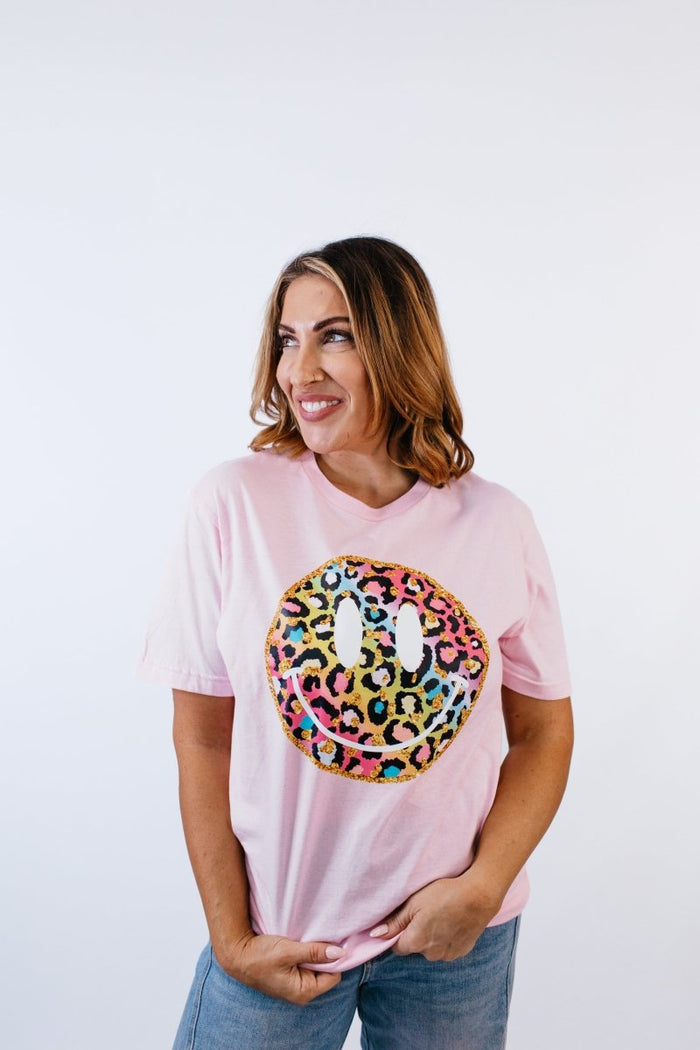 Leopard Smiley Graphic Tee - FINAL SALE - Macoma Boutique555 Presales