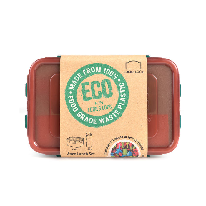 recycled plastic lunch set in packaging from top