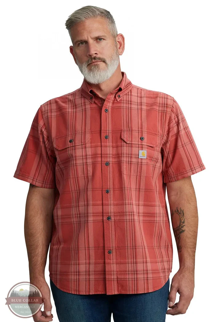 Carhartt 106746 Loose Fit Midweight Plaid Short Sleeve Shirt in Red, front