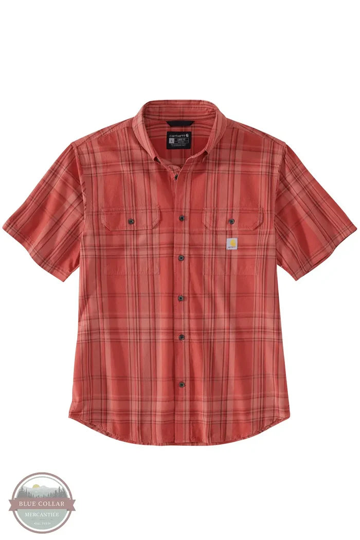 Carhartt 106746 Loose Fit Midweight Plaid Short Sleeve Shirt in Red, front