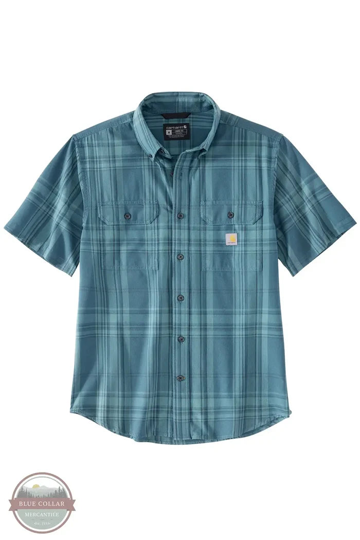Carhartt 106746 Loose Fit Midweight Plaid Short Sleeve Shirt in Blue, front