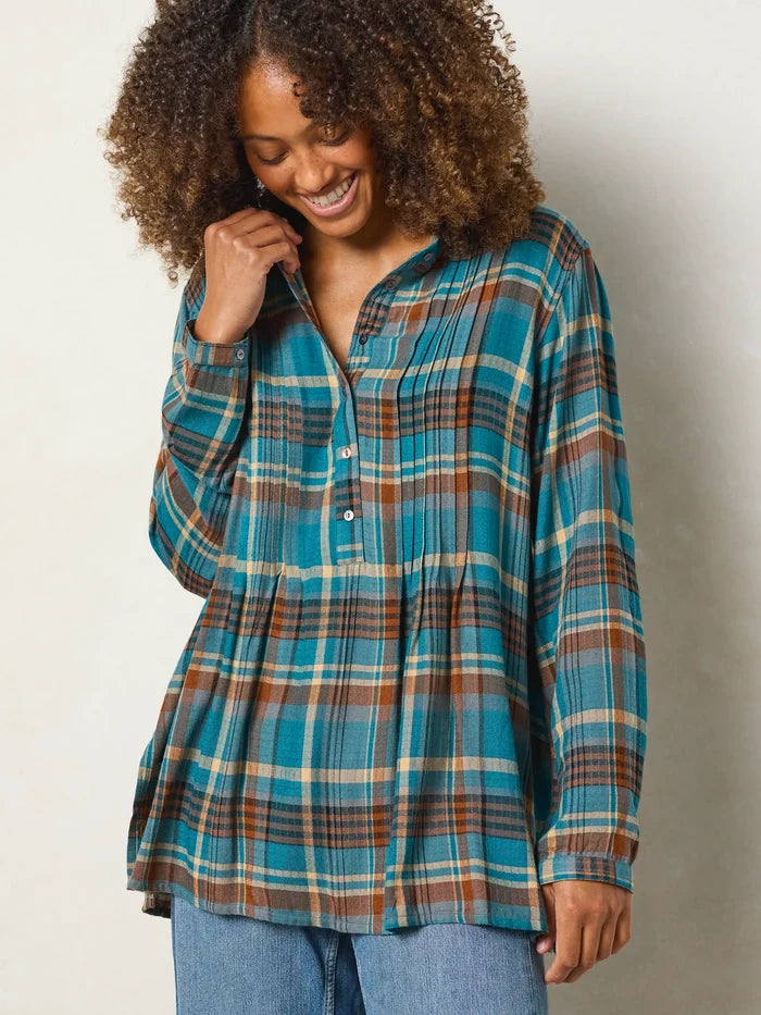 Lowen Tunic - Teal Camel Plaid-view 1