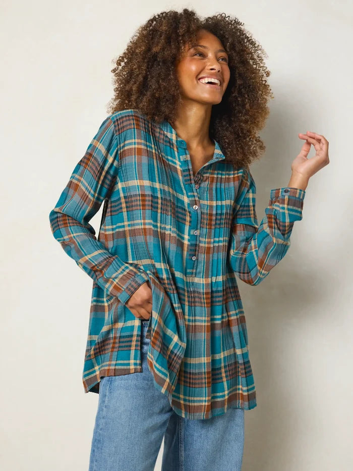 Lowen Tunic - Teal Camel Plaid-view 3