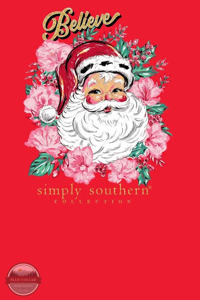 Simply Southern LS-FLORALSANTA-RED Floral Santa Believe Long Sleeve T-Shirt image print