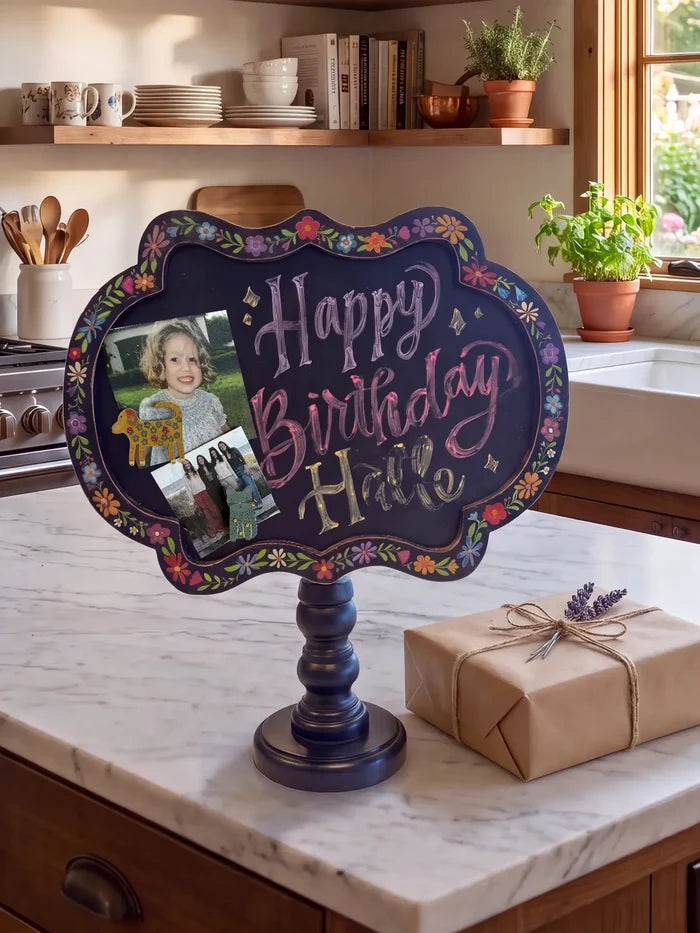 Magnetic Chalk Board Stand - Black Folk Flower-view 1