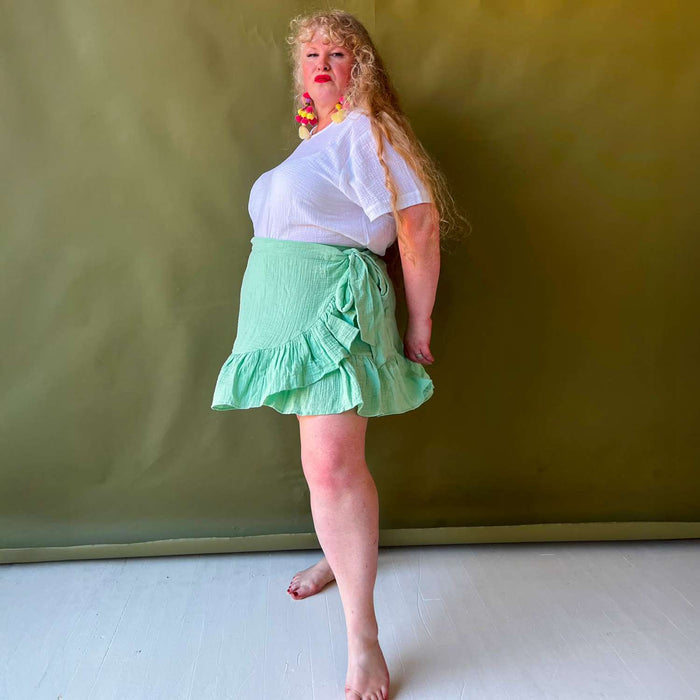 Mary Cotton Gauze Wrap Skirt - Pistachio