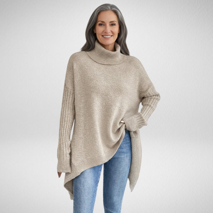 Romara | Women's Oversized Turtleneck Sweater - Beige - Image 1