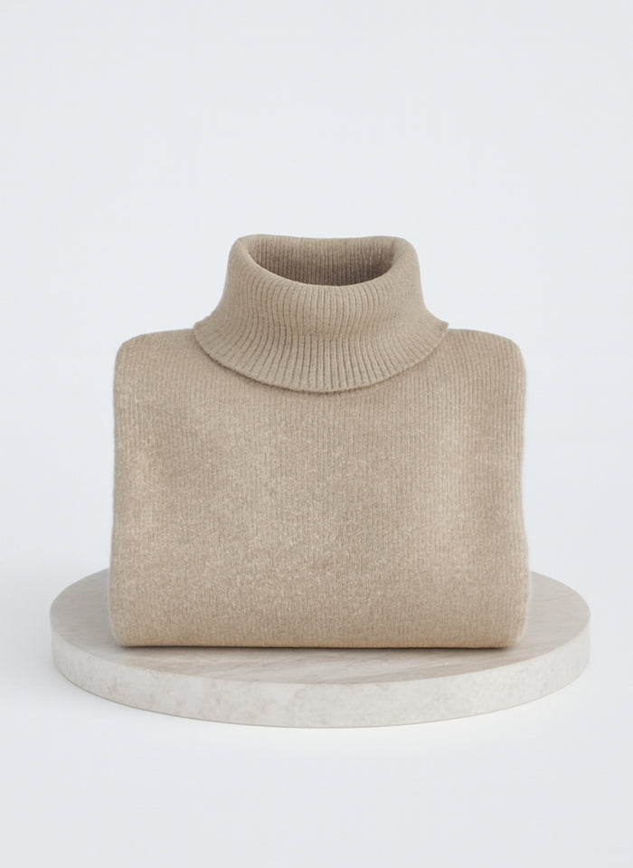 Romara | Women's Oversized Turtleneck Sweater - Beige - Image 4