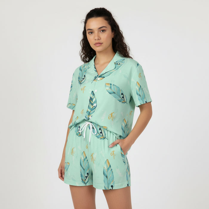 Mint ETC Feathers Silk Pajama Set