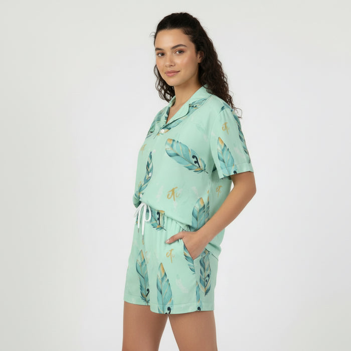 Mint ETC Feathers Silk Pajama Set