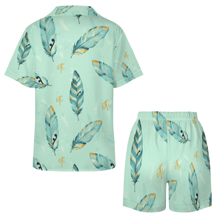 Mint ETC Feathers Silk Pajama Set