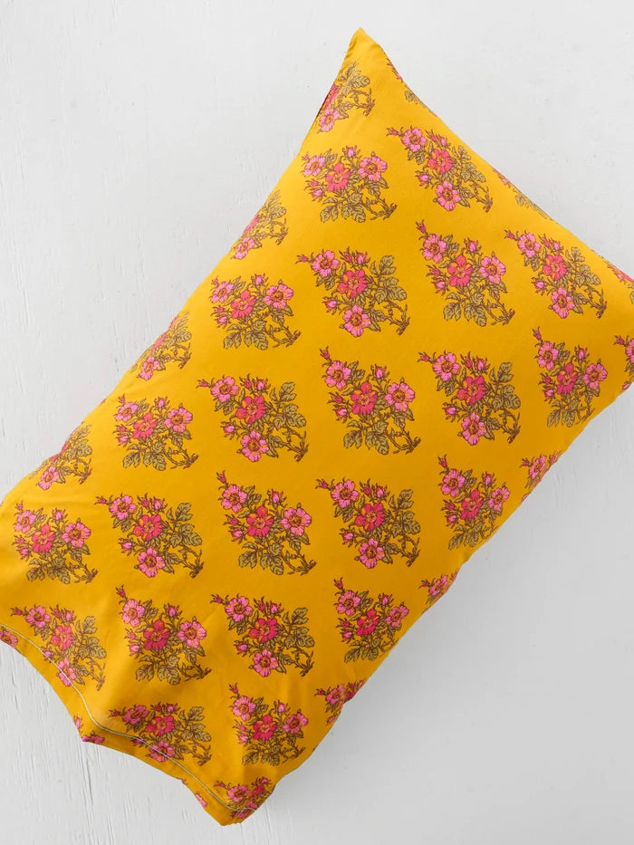 Mix & Match Cotton Pillowcase, Single - Garden Block Stamp Gold-view 1