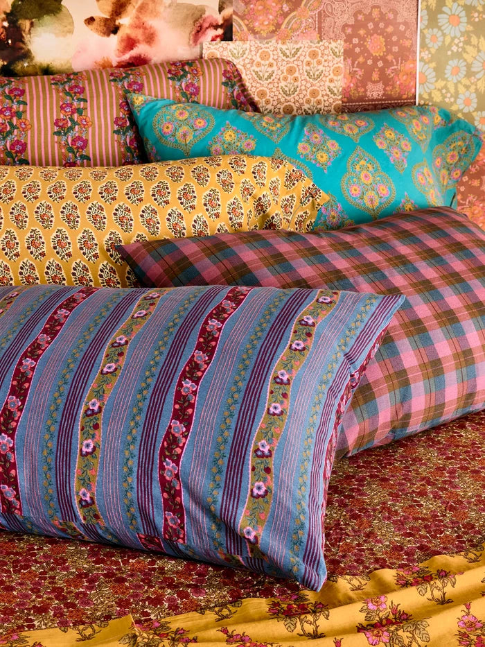 Mix & Match Cotton Pillowcase, Single - Garden Block Stamp Gold-view 2