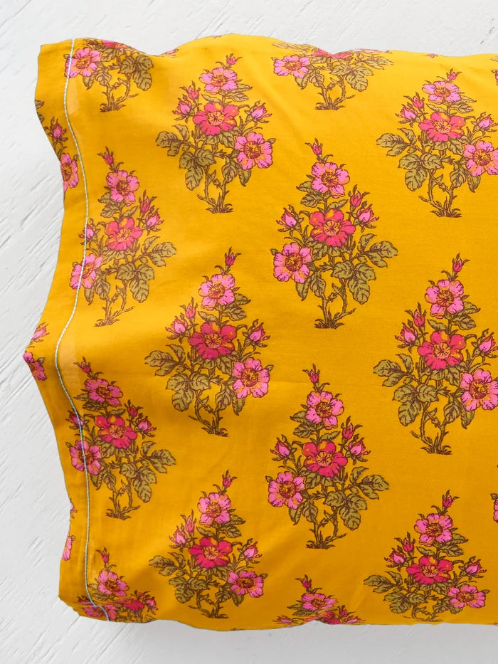 Mix & Match Cotton Pillowcase, Single - Garden Block Stamp Gold-view 3