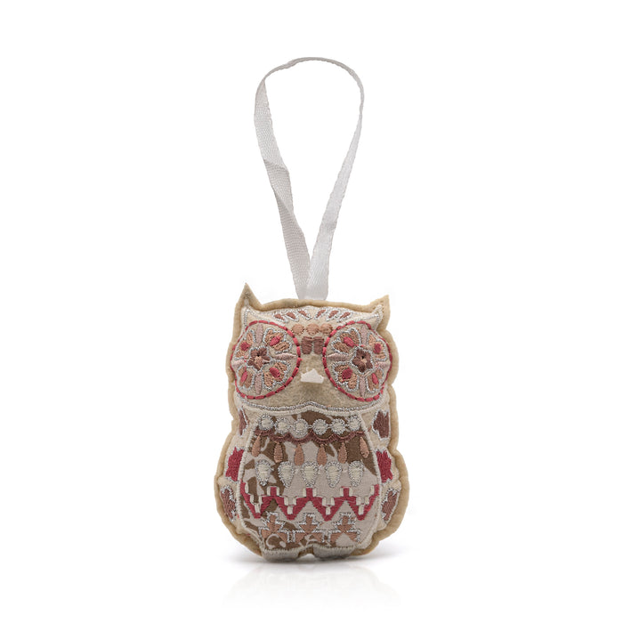 Fairtrade sustainable red owl hanging decoration.