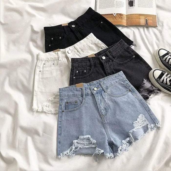 Denim Shorts Dames | Hoge Taille Rafelrand Stretch - Miss Madera