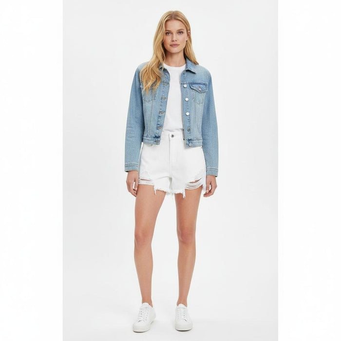 Denim Shorts Dames | Hoge Taille Rafelrand Stretch - Miss Madera