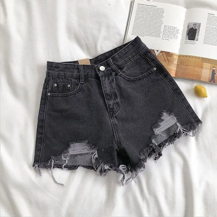 Denim Shorts Dames | Hoge Taille Rafelrand Stretch - Miss Madera