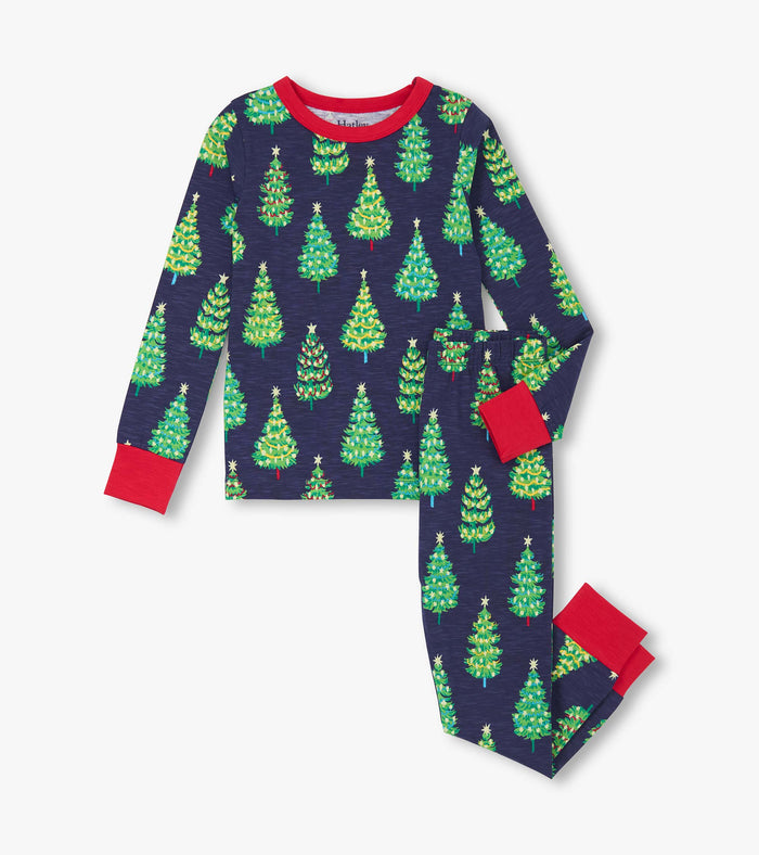 Navy Bottle Brush Trees LS PJ Set