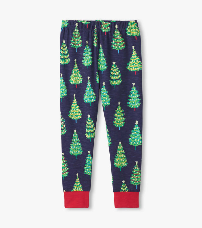 Navy Bottle Brush Trees LS PJ Set