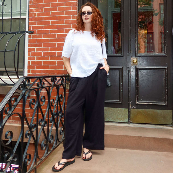 Noor Cotton Gauze Wide-Leg Trousers - Black