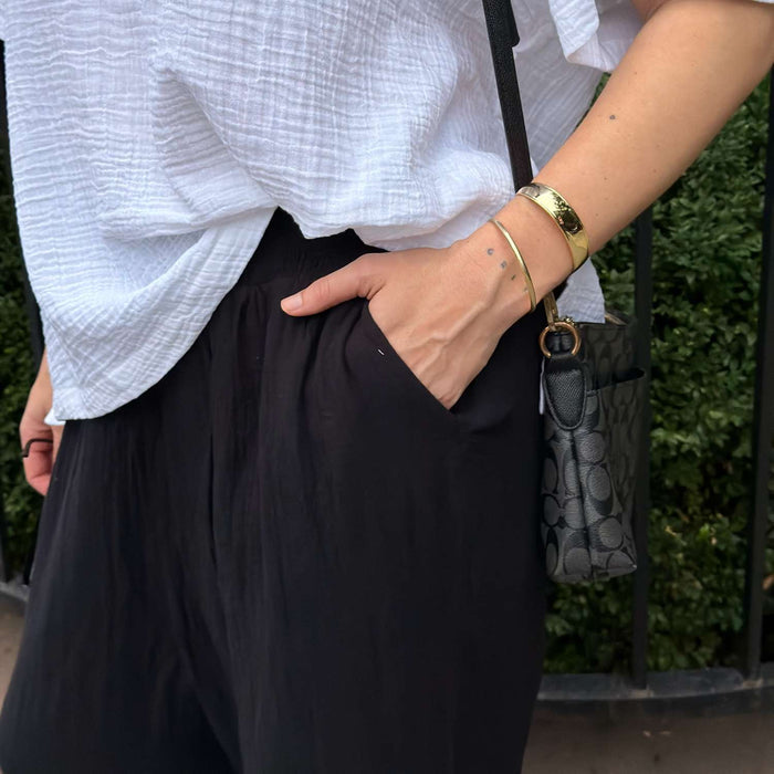 Noor Cotton Gauze Wide-Leg Trousers - Black