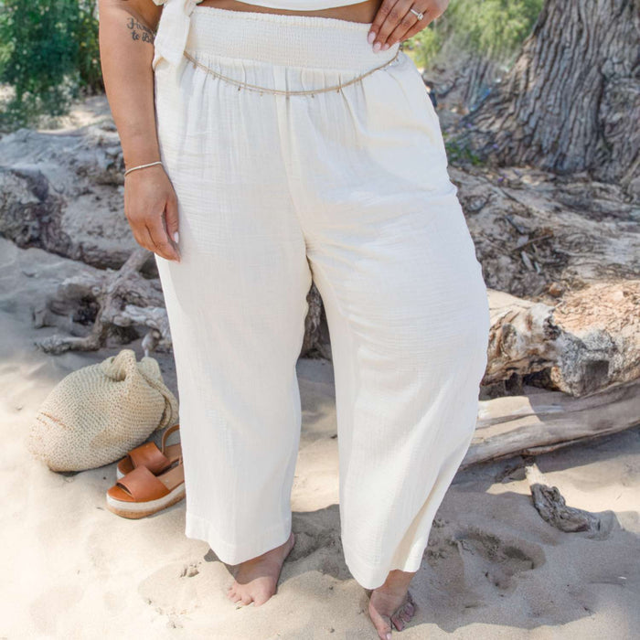 Noor Cotton Gauze Wide-Leg Trousers - Cream